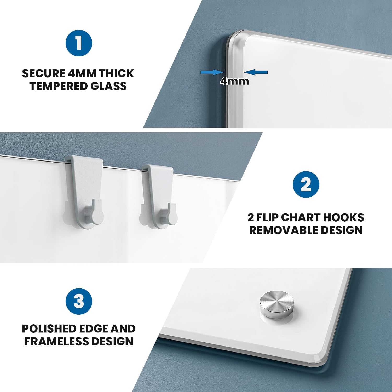 Large Glass Whiteboard, Enhanced Magnetism Glass Dry Erase Board for Wall, 48" x 36" Pure White Tempered Glass Board, 4' x 3' Big White Board for Home, Office, School
