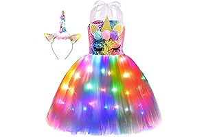 Adorable Girl Unicorn Costume with LED Light Up Unicorn Tutu Dress for Halloween Party