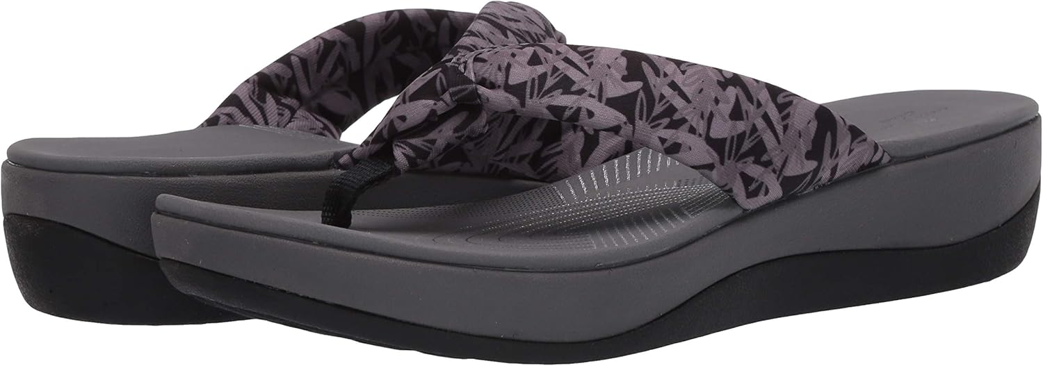 Clarks Women's Arla Glison Flip Flop 9 Black/Grey Floral Textile