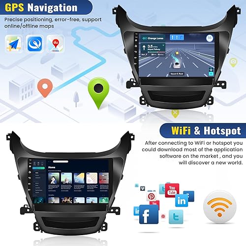 Miniatura 5 de CAMECHO Estéreo de coche Android 13 para radio Hyundai Elantra 2014-2016, enlace inalámbrico Carplay Android Auto Mirror Link, pantalla táctil de 9