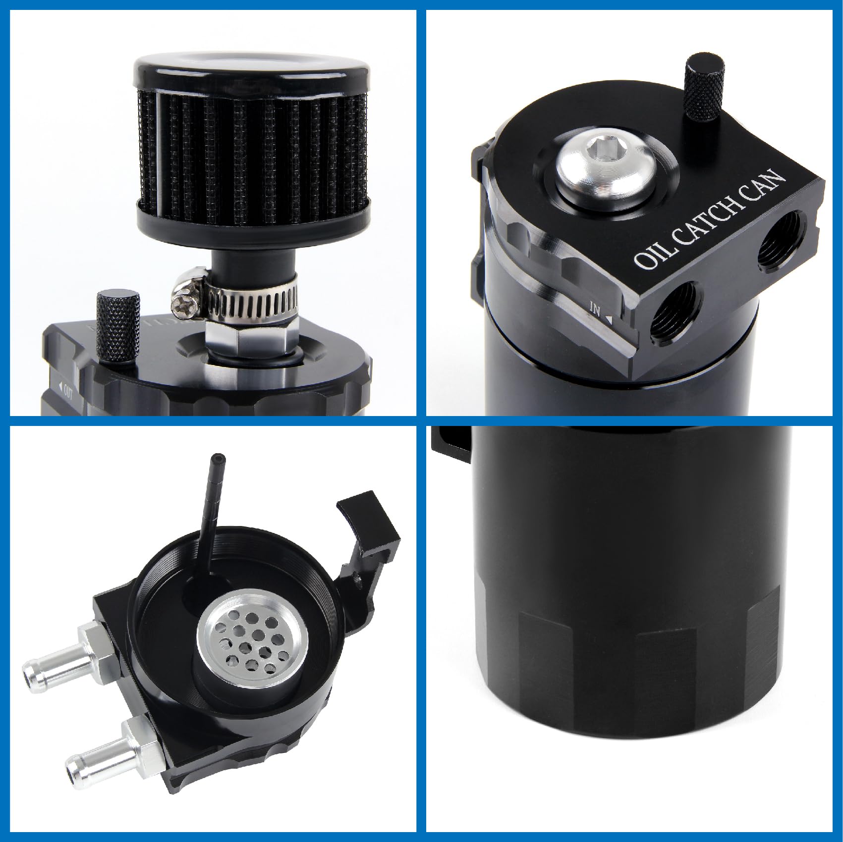 DOCAS 300ml Récupérateur huile moteur, universel oil catch can,Universel Séparateur Bidon Huile Voiture Air Filtre avec Filtre à Air, Tuyau et Autres Accessoires (Noir)
