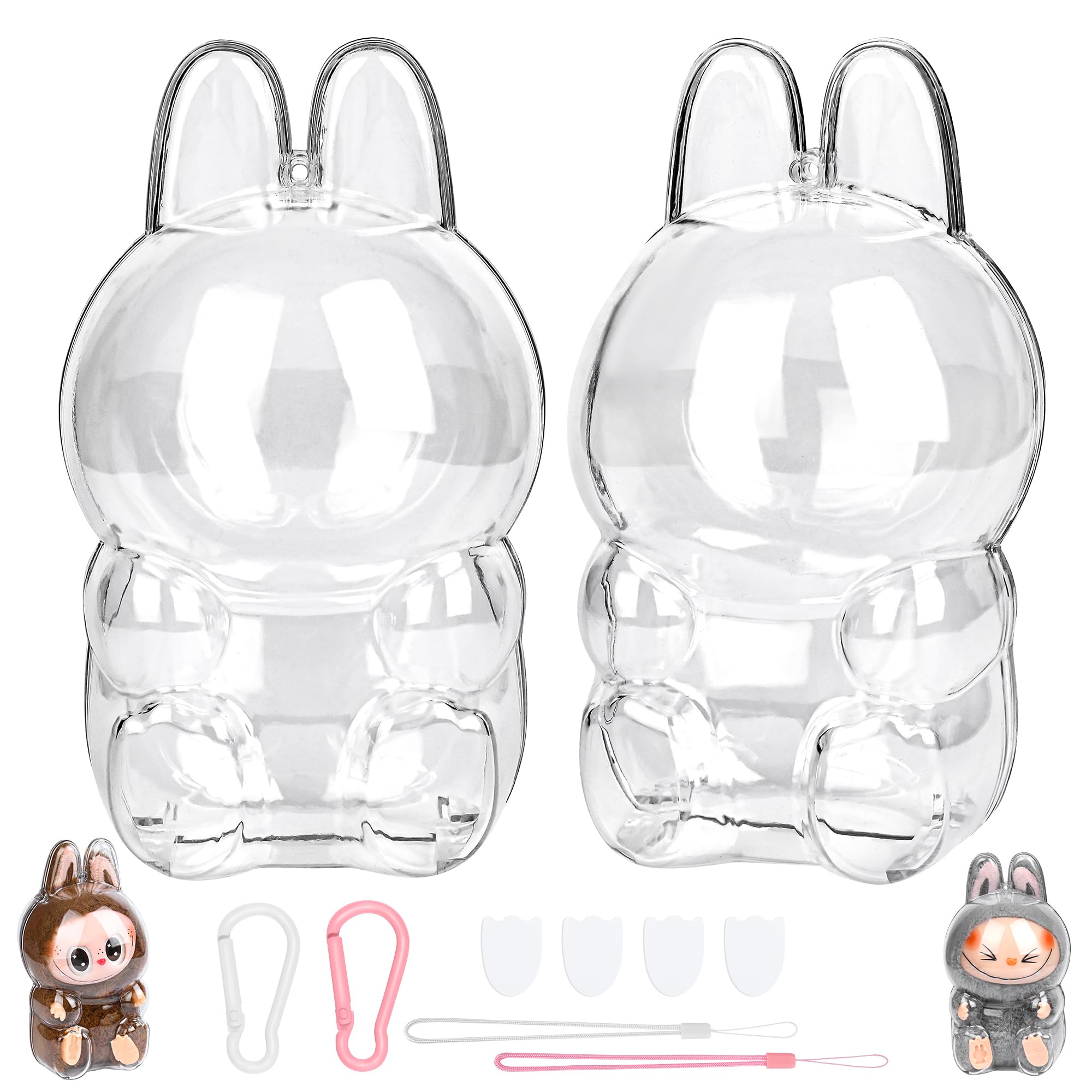 Ofgmr 2-Pack Labubu Case for Popmart Keep Your Squad Safe at Home & Flaunt Anywhere with Anti-Dust Keychain (2Pcs Sitting)