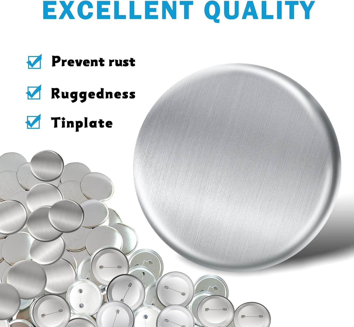 600 PCS Button Maker Supplies 58mm/2.28 inch Button Supplies, 200pcs Rust-Proof Metal Cover & Dutch Pin Back Cover & Clear Films for DIY Pin Badge Machine