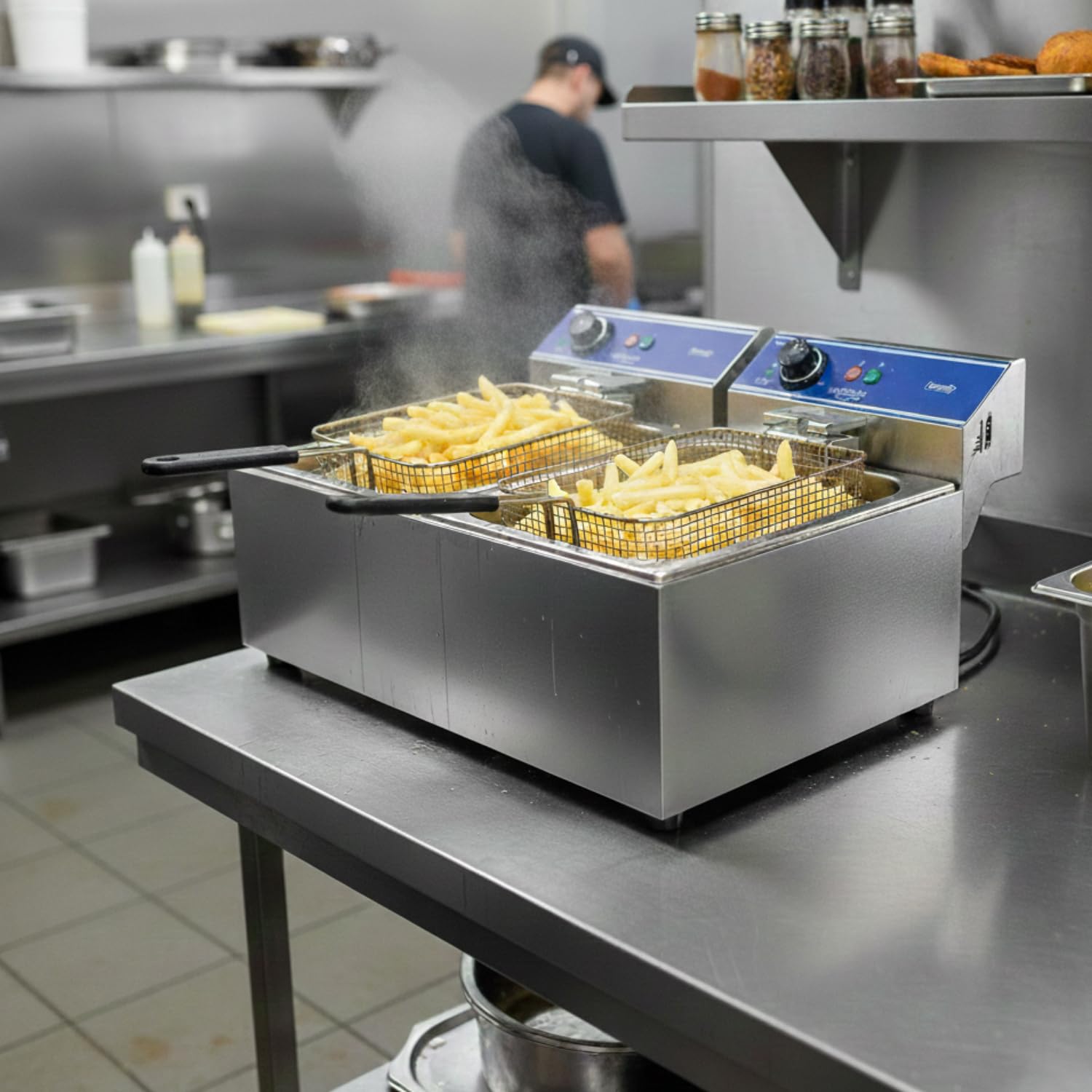 Friteuse Électrique Professionnelle Double – 2 × 6 L – 7200 W – Inox – 2 Cuves Amovibles – Thermostat 50–200°C