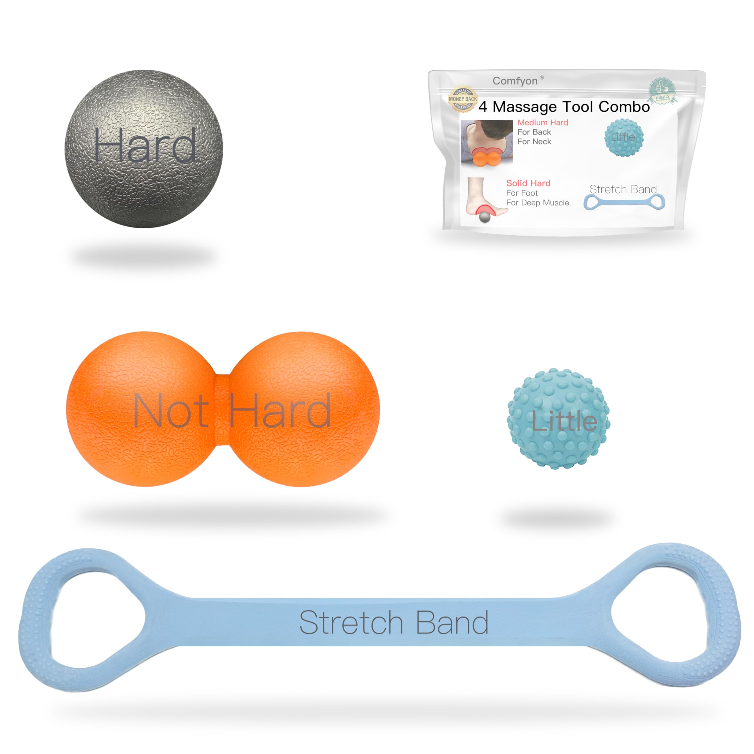 Massage Ball, Lacrosse Ball Massage Ball Therapy for Myofascial Release, Ball for Plantar Fasciitis Relief, Hard Ball,with Extra Soft Peanut Ball,