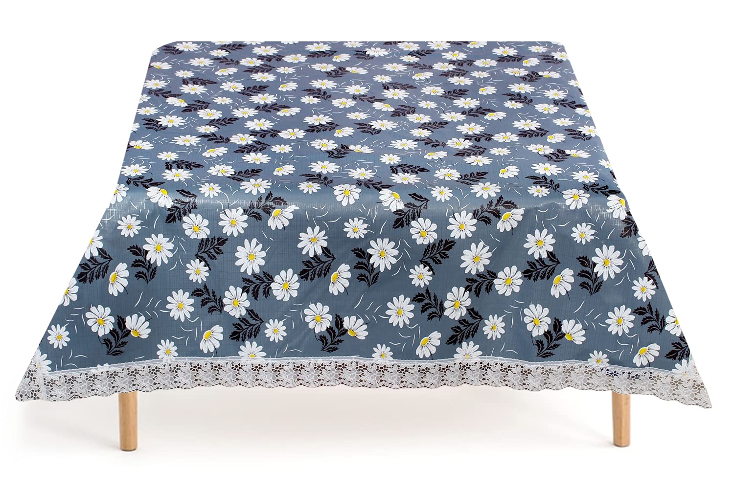 The Furnishing Tree Waterproof Square Shaped 4 Seater Printed Dining Table Cover Size 60x60 inches with White Border Lace-image-45