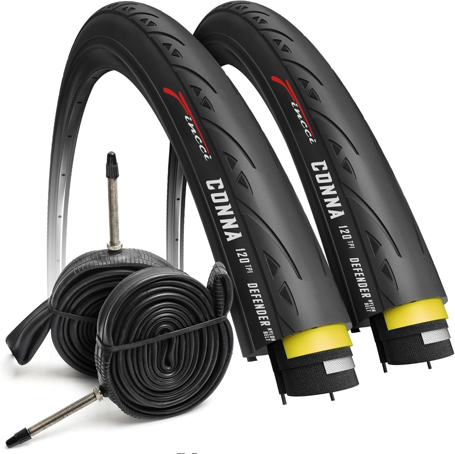 Photo 1 of Fincci Road Bike 25-622 700x25c Tire with 700c Bike Tube Presta Valve - Foldable Kevlar 700c Bike Tire with 1 mm Nylon Puncture Resistant, 120 TPI - Accessories for Folding, Carbon, Racing, City Bikes