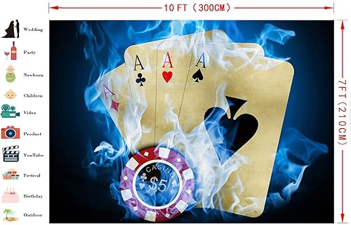 Miniatura 4 de FHZON Telones de fondo de fotografía de póker de casino de 10 x 7 pies, Texas Hold'em Poker Fondo de niebla azul, fiesta temática de YouTube,