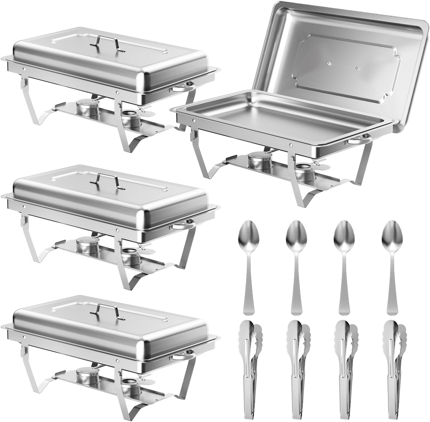 Chafing Dishes for Buffet 4 Pack, 9.5QT Stainless Steel Chafing Dish Buffet Set with Lid, Folding Stand and Spoon Clip, Buffet Food Warmers for Parties, Catering and Weddings