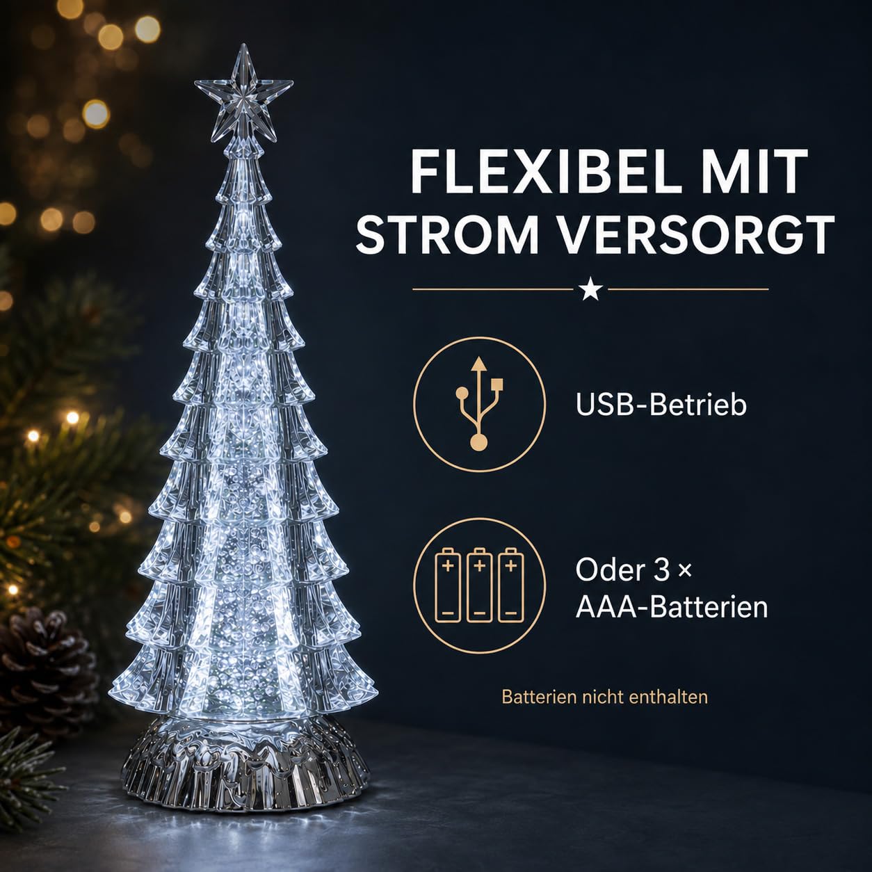 formano Drzewko oświetleniowe 32 cm akryl z efektem wody, zasilanie USB i