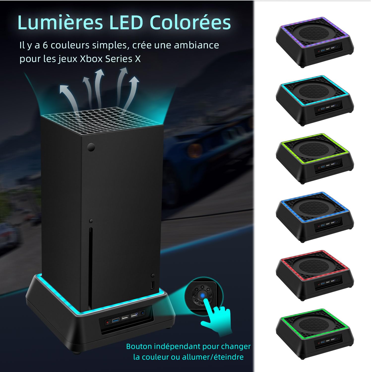 Mcbazel Xbox Series X Support de Refroidissement avec Lumière RVB/Fonction de Refroidissement Réglable/Indicateur LED/Ports USB 3.0/USB 2.0 pour Xbox Série X