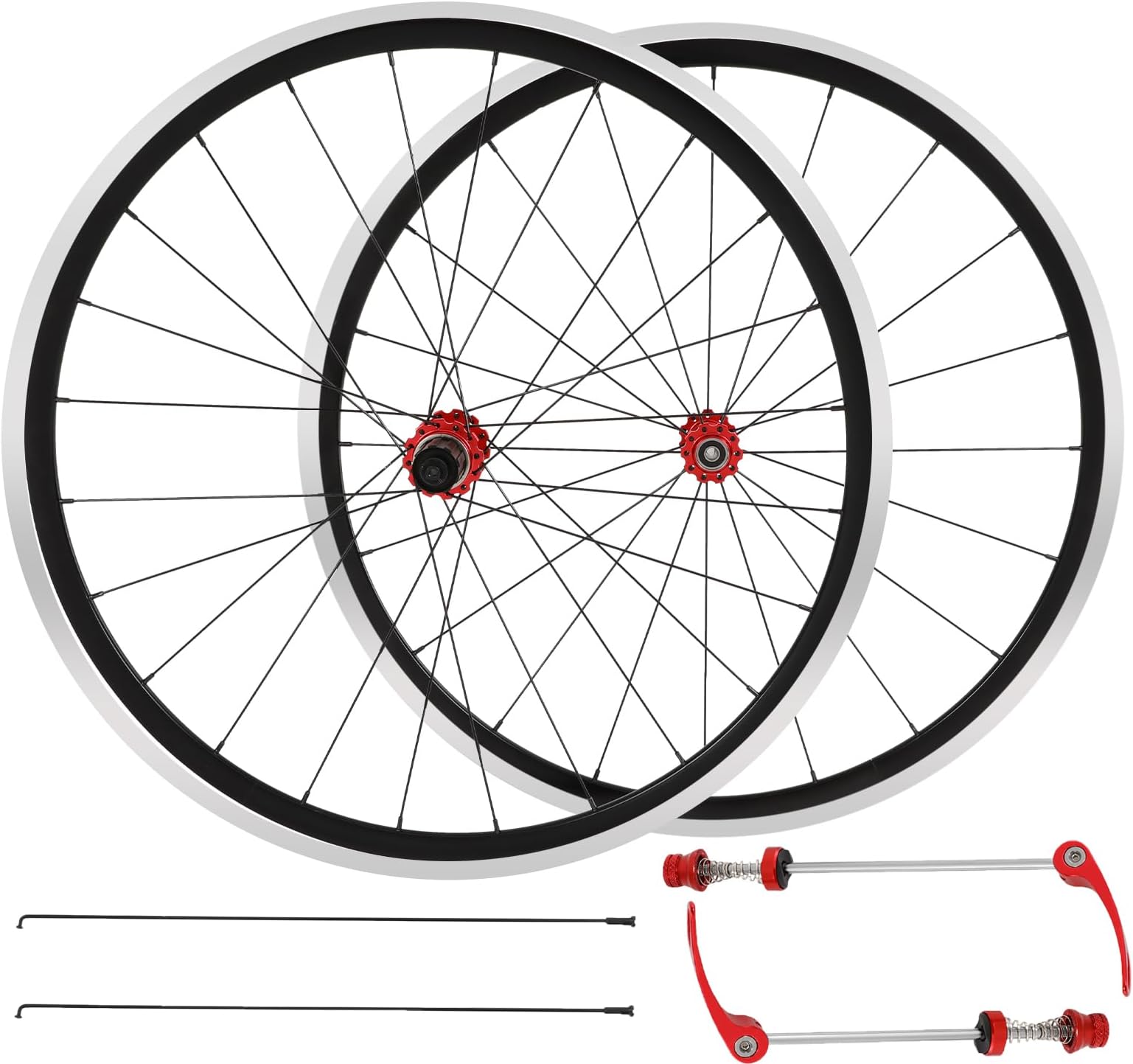 27.5Inch Road Bike Wheelset, 661Lbs Load Front&Rear Bicycle Wheel Set Clincher Rim Brake Ultra-Light Aluminium Alloy Bike Wheels, 7-11 Speed Wheelsets Hub 30mm Rims Bike Accessories, Black&Red