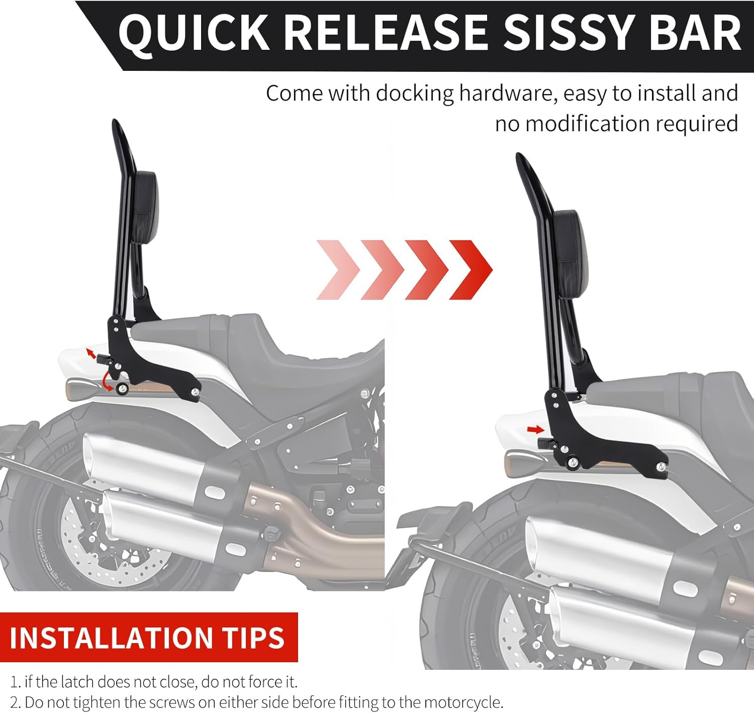 26" Detachable Backrest Sissy Bar compatible with Harley Fat Boy Breakout Softial 114 FLFB FLFBS FXBR RXBRS Rear Passenger Backrest 2018-2024