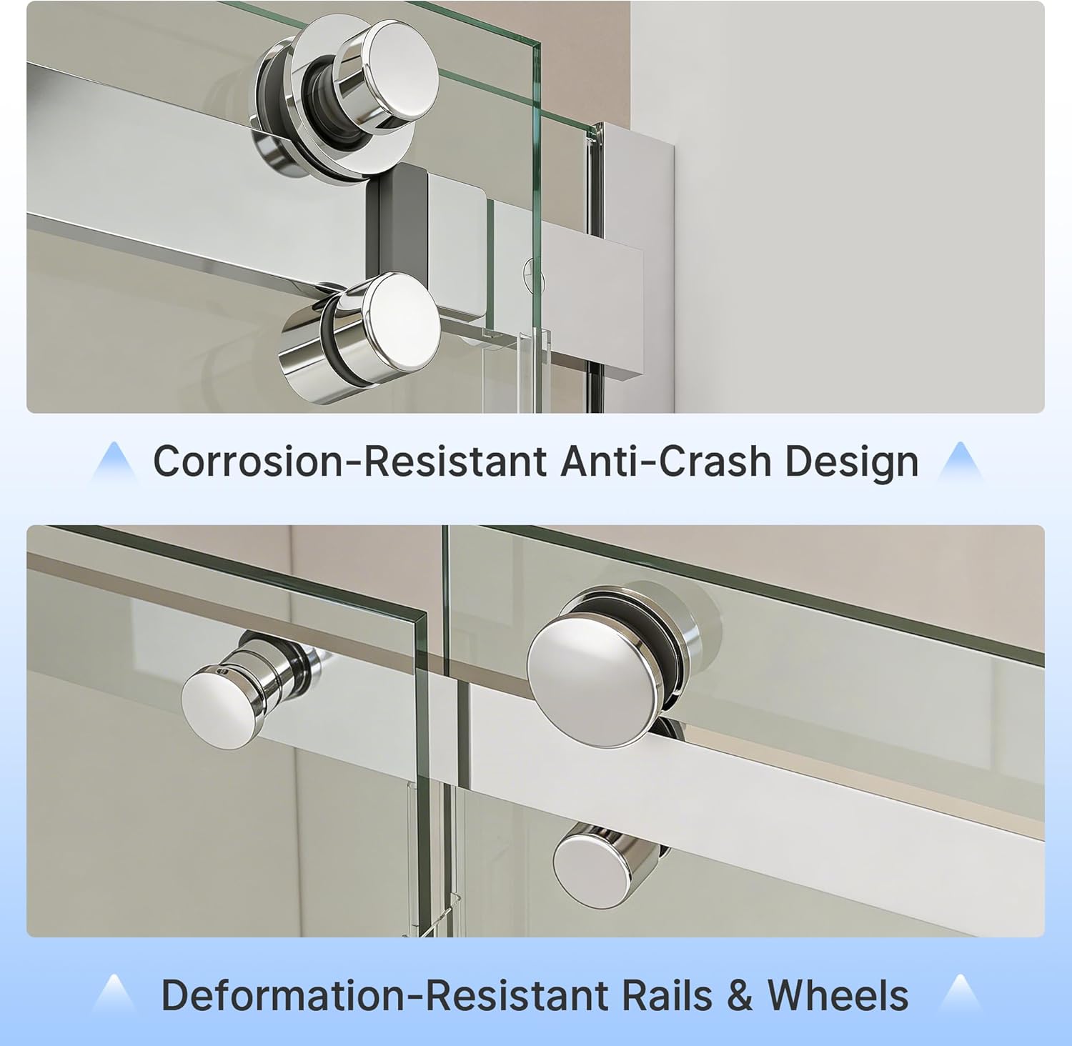 Hasipu Frameless Sliding Shower Door, 44"-48" W x 76" H, 5/16"(8MM) SGCC & ANSI Certified Tempered Glass, Explosion-Proof Film, Nano Coating, Magnetic Seal, Silent Rollers, Bright Silver
