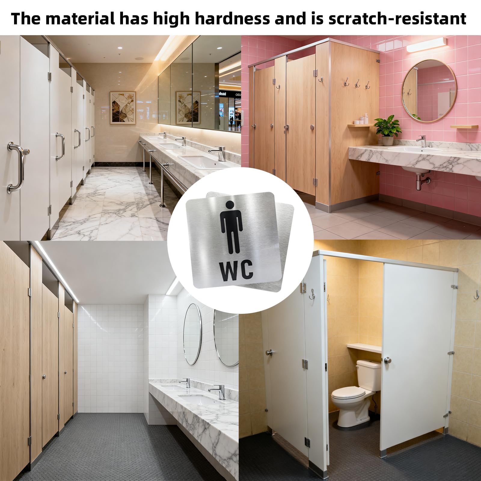 2pcs Simbolos Baño, Placas Cartel WC Acero Inoxidable 12x12 cm – Juego de Carteles Baño Mujer y Hombre – Señalización Resistente con 2 Adhesivos Fuertes 50x50 mm – Instalación Sencilla