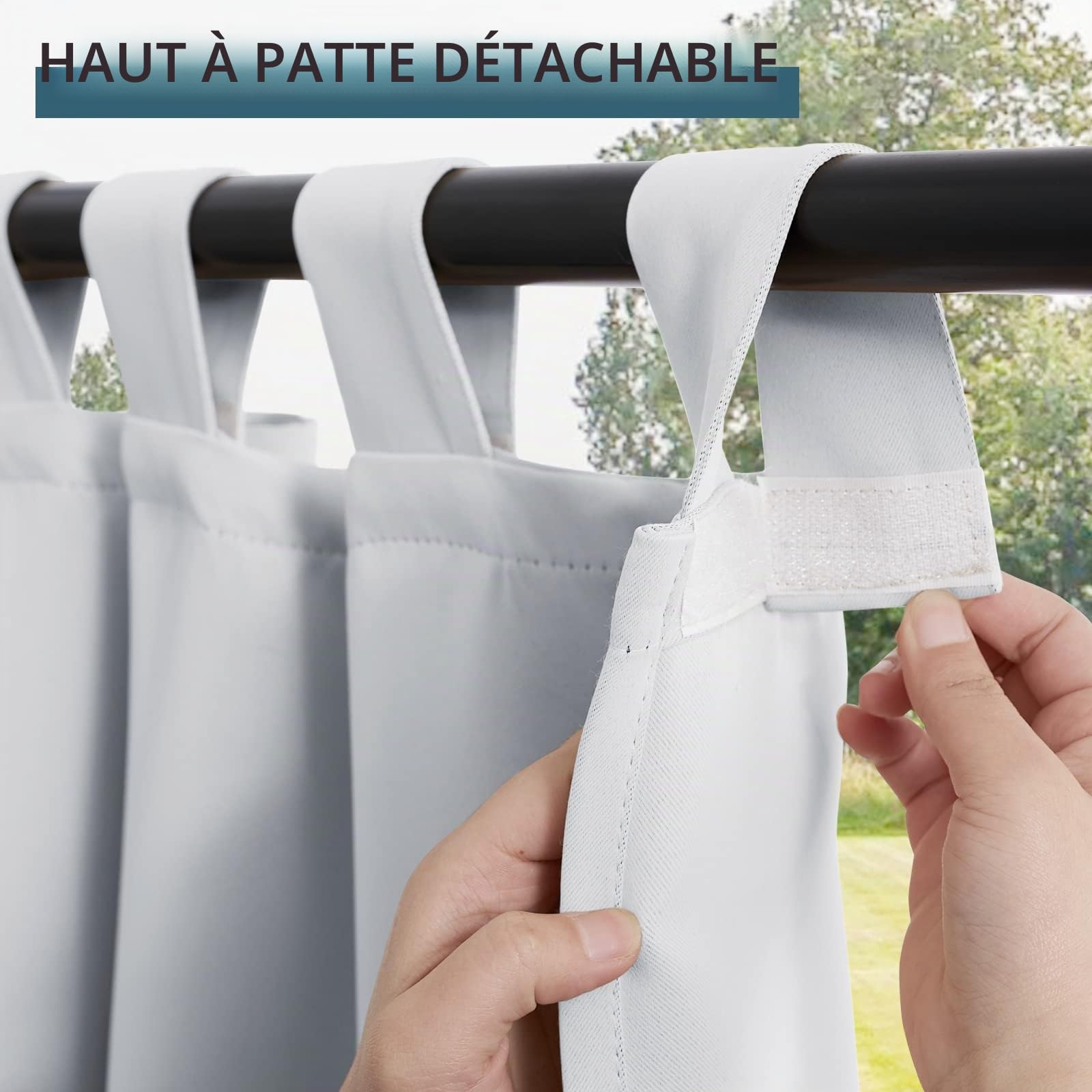 Pony Dance Rideaux d'Extérieur - Rideau Occultant Impermeable à Pattes pour Intérieur Extérieur Thermique Anti Froid Chaleur pour Pergola/Jardin, L 132 x H 213 cm, Gris Blanc, 2 PCS