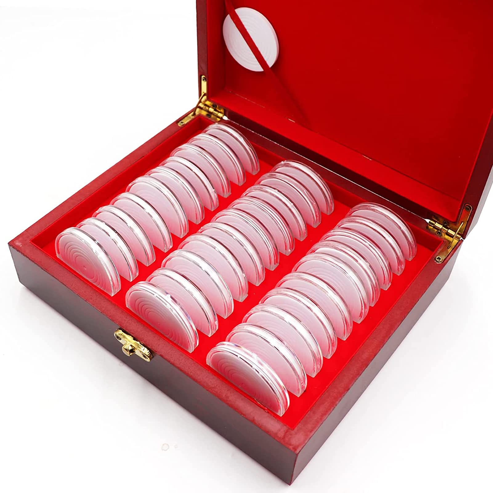 Drewniane etui na monety, 30 sztuk, 30 mm kapsułki na monety do zbierania monet, pamiątkowy organizer na monety, artykuły do pudełek kolekcjonerskich