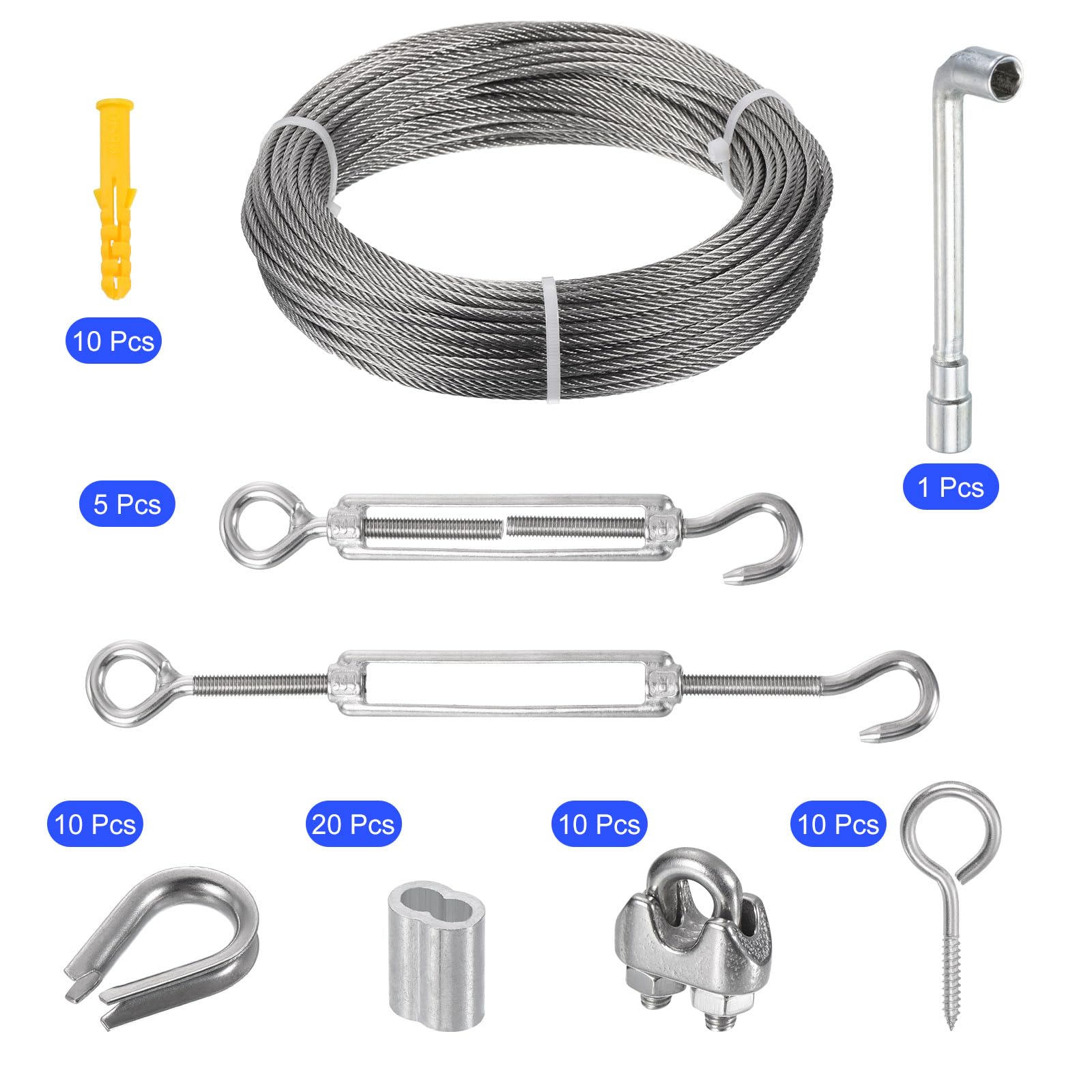 M METERXITY Kit Tenditore D'Acciaio Con Turnbuckle Cavo Per Illuminazione Sospesa Ringhiera, Con Piedi Cavo In Acciaio Inox E Accessori Sufficienti Per Esterno/Giardino.