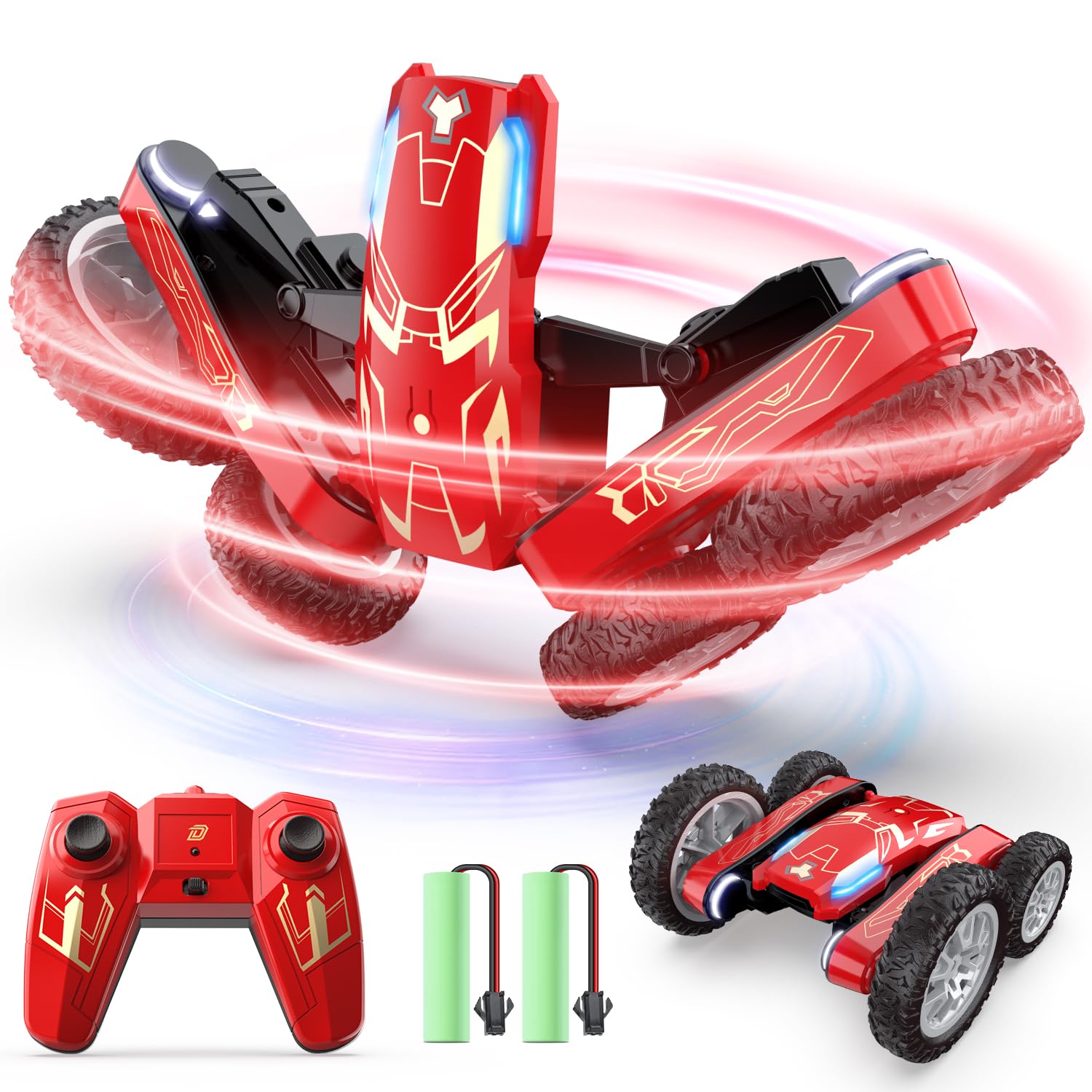 DEERC Remote Control Car - Double Sided Mini RC Stunt Car, 360°Rotating 4WD Off-Road RC Cars with Headlights 2.4Ghz Indoor/Outdoor Rechargeable Toy Car for Boys Age 4-7 8-12 Birthday Xmas GiftGlobal Recycled StandardGlobal Recycled StandardGlobal Recycled Standard