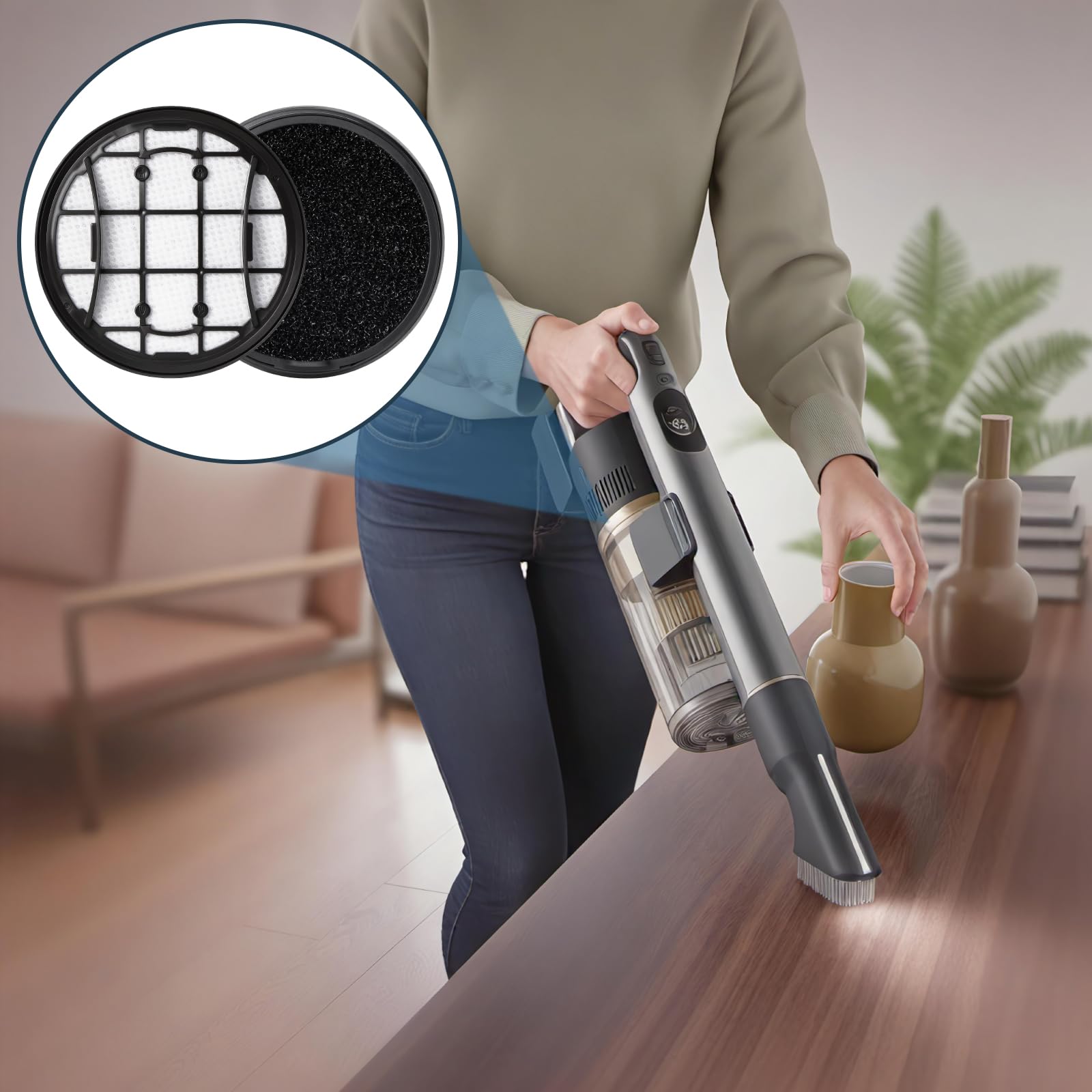 Fixbetter HEPA-filter vervanging voor Philips VC 7000 8000 Series XC7053 XC7055 XC7057 XC8055 draadloze stofzuiger, 4 vervangingsfilters Duurzaam en wasbaar