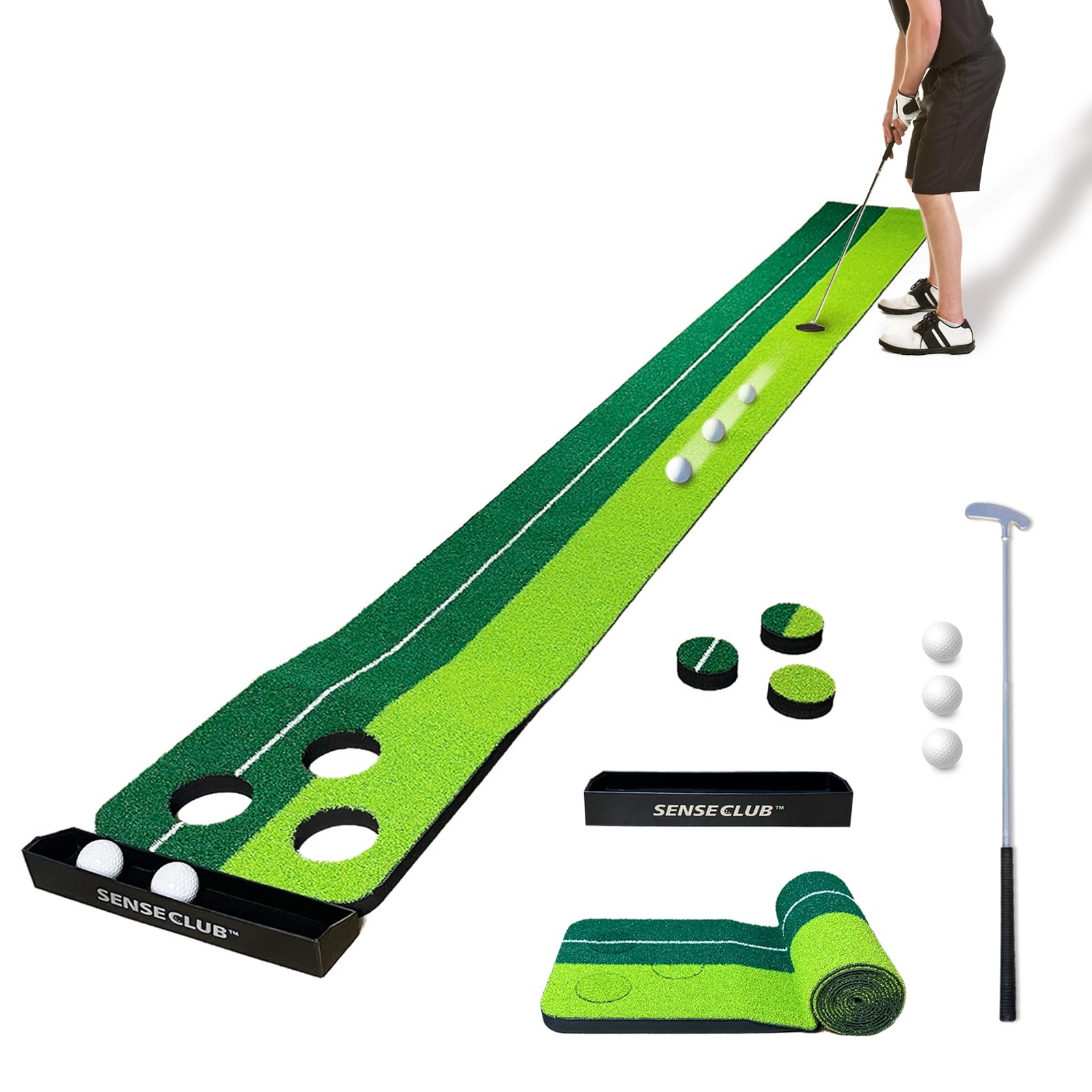 Putting Green Indoor, Golf Pong Putting Game, Putting Matt for Indoors, Foldable Putting Mat Golf Game Set, Golf Gifts for Men 1x8 Ft