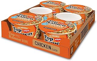 Jae's Warehouse Top Ramen Bowl, Chicken Flavor, Microwavable Bowl, 3.28oz. (12-Pack)~Includes Jaes Tote Bag & Topflappen