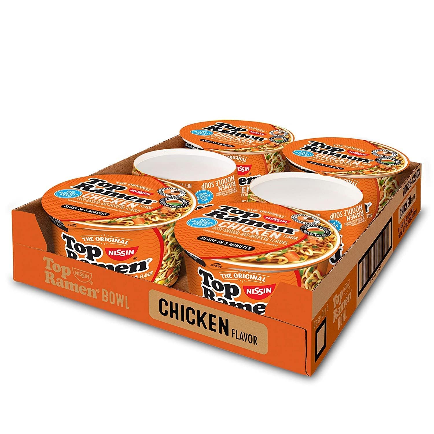 Jae's Warehouse Top Ramen Bowl, Chicken Flavor, Microwavable Bowl, 3.28oz. (12-Pack)~Includes Jaes Tote Bag & Topflappen