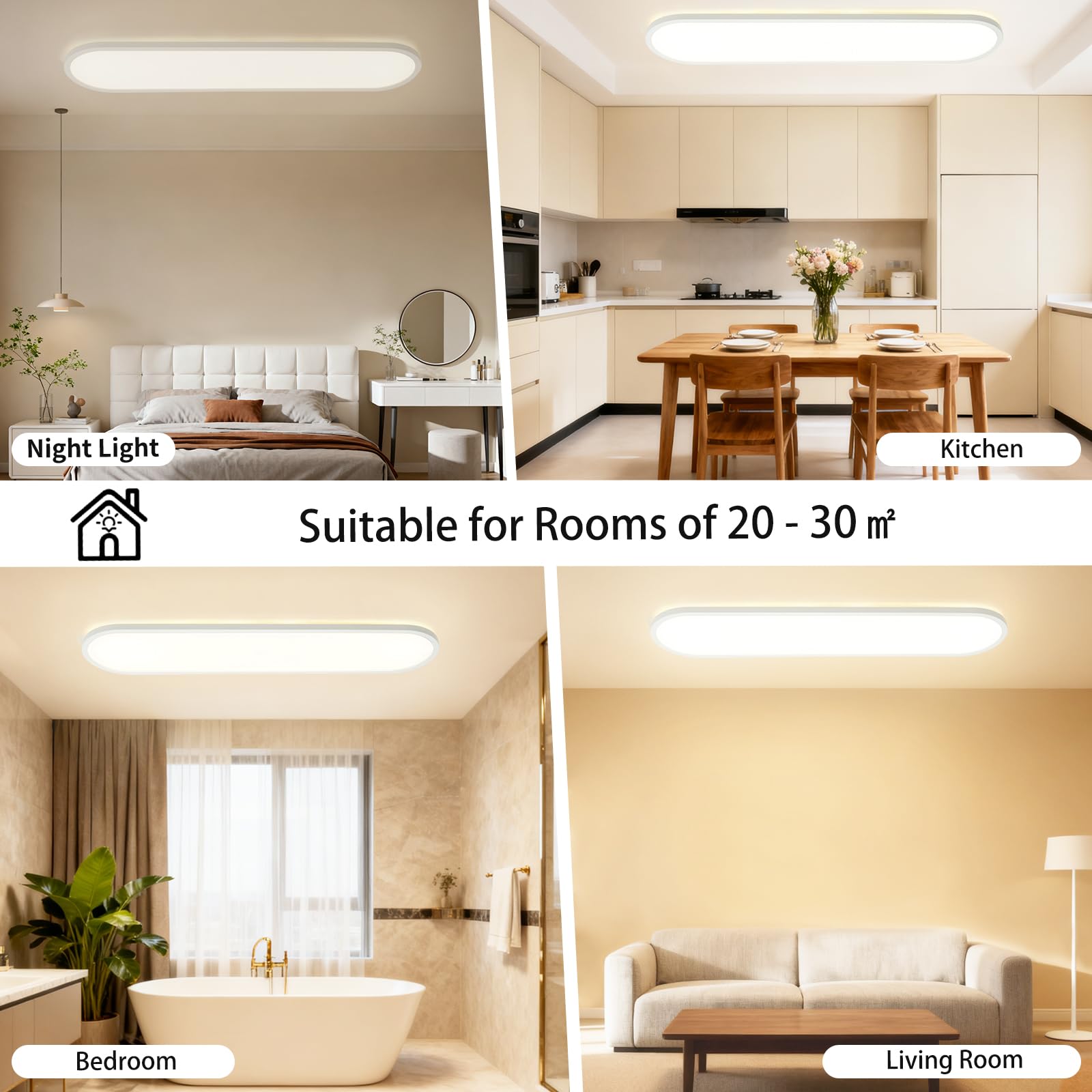 LEZOE LED Deckenlampe dimmbar mit Fernbedienung 80x20x2.9cm, 36W 4500LM 2700K-6500K Deckenleuchte Mit Speicherfunktion, Bürodeckenleuchte LED Panel für Wohnzimmer Schlafzimmer Bad Küche Heimbüro Oval