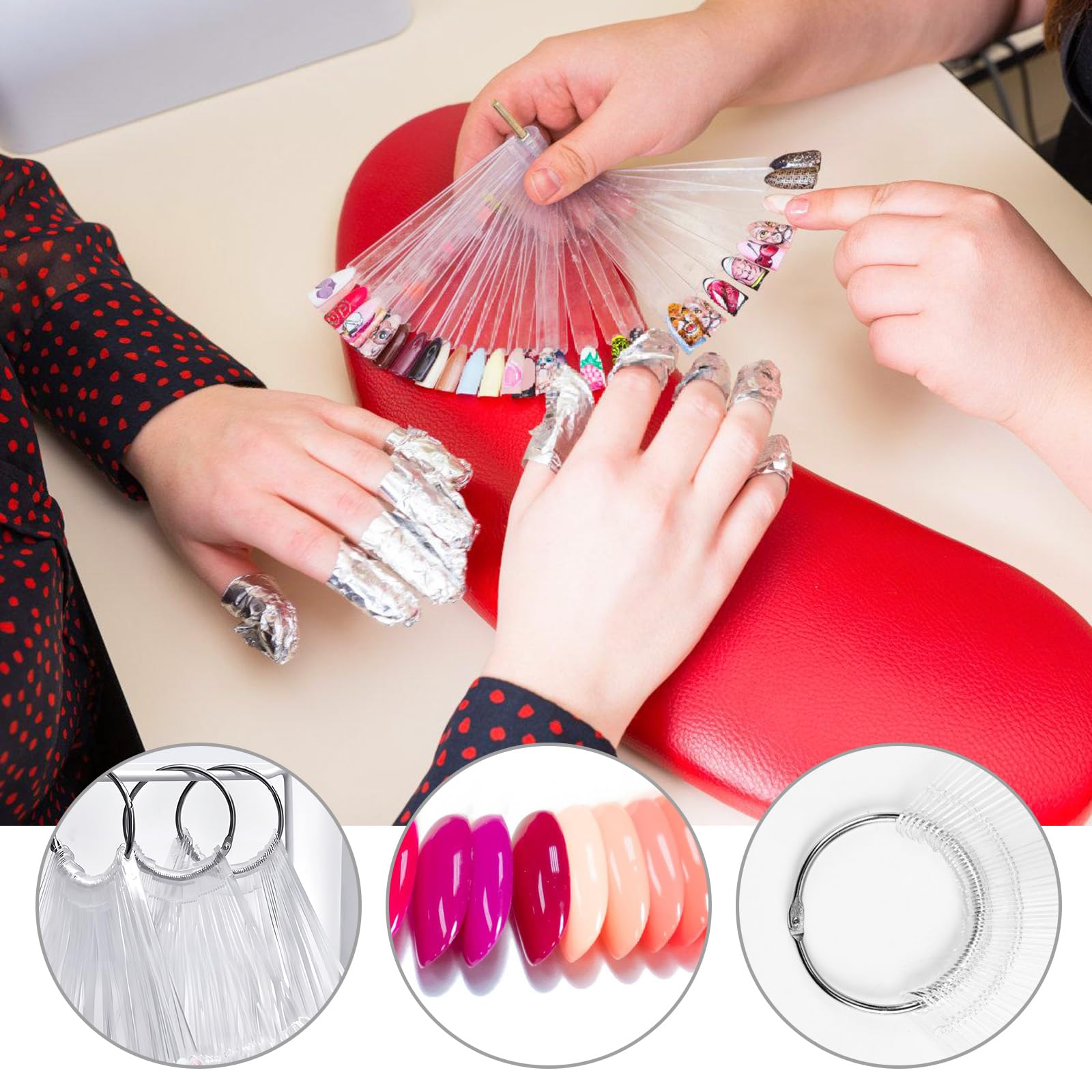 500 pezzi per unghie: punte trasparenti per unghie, pratica carta colorata, design ad anello, per pratica smalto e presentazione di modelli di colore