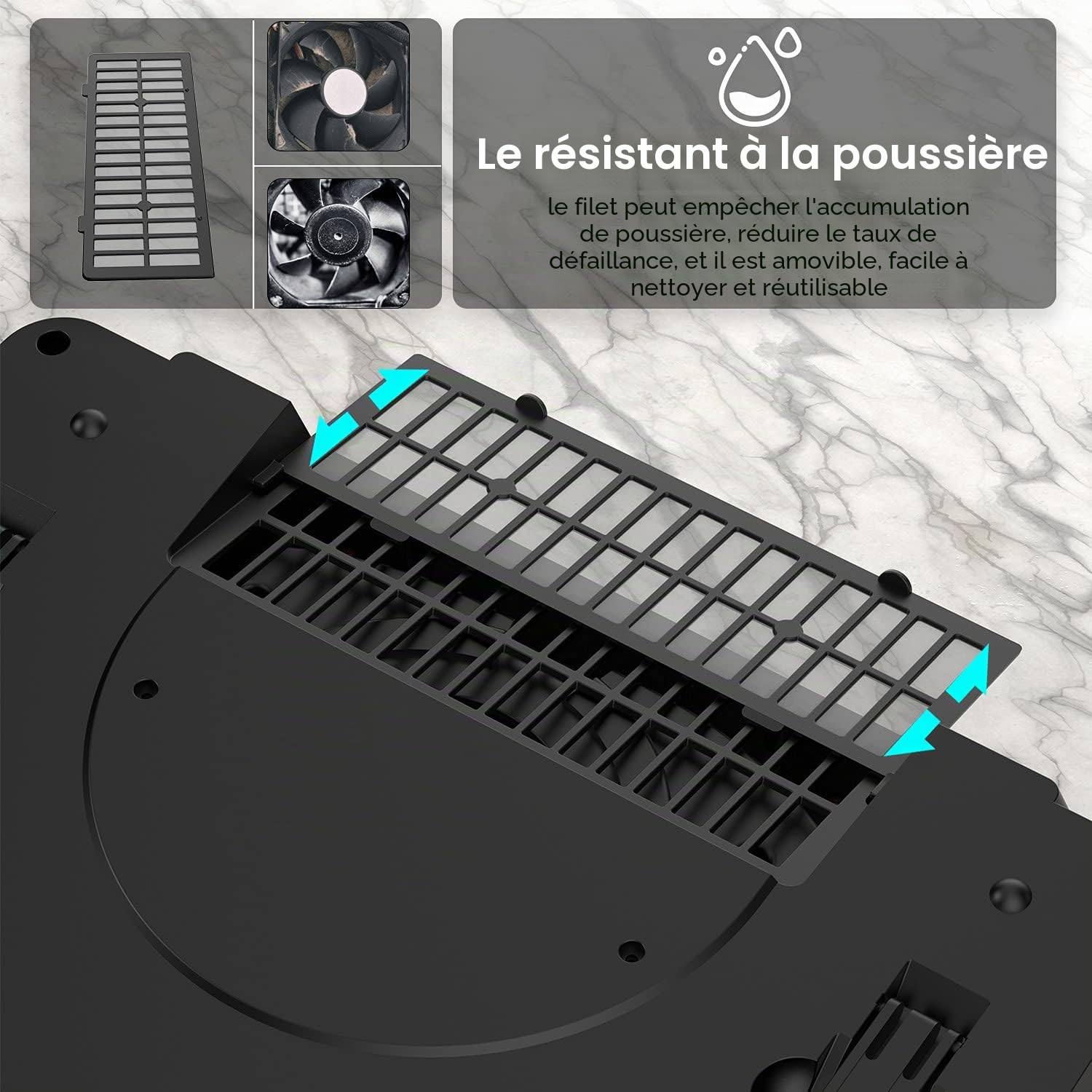 IETS GT500 Ventilateur turbo puissant 5000 tours/min pour ordinateur portable, mousse d'étanchéité pour refroidissement rapide, ordinateur portable de jeu 13 à 17.3" avec hub USB 3 ports