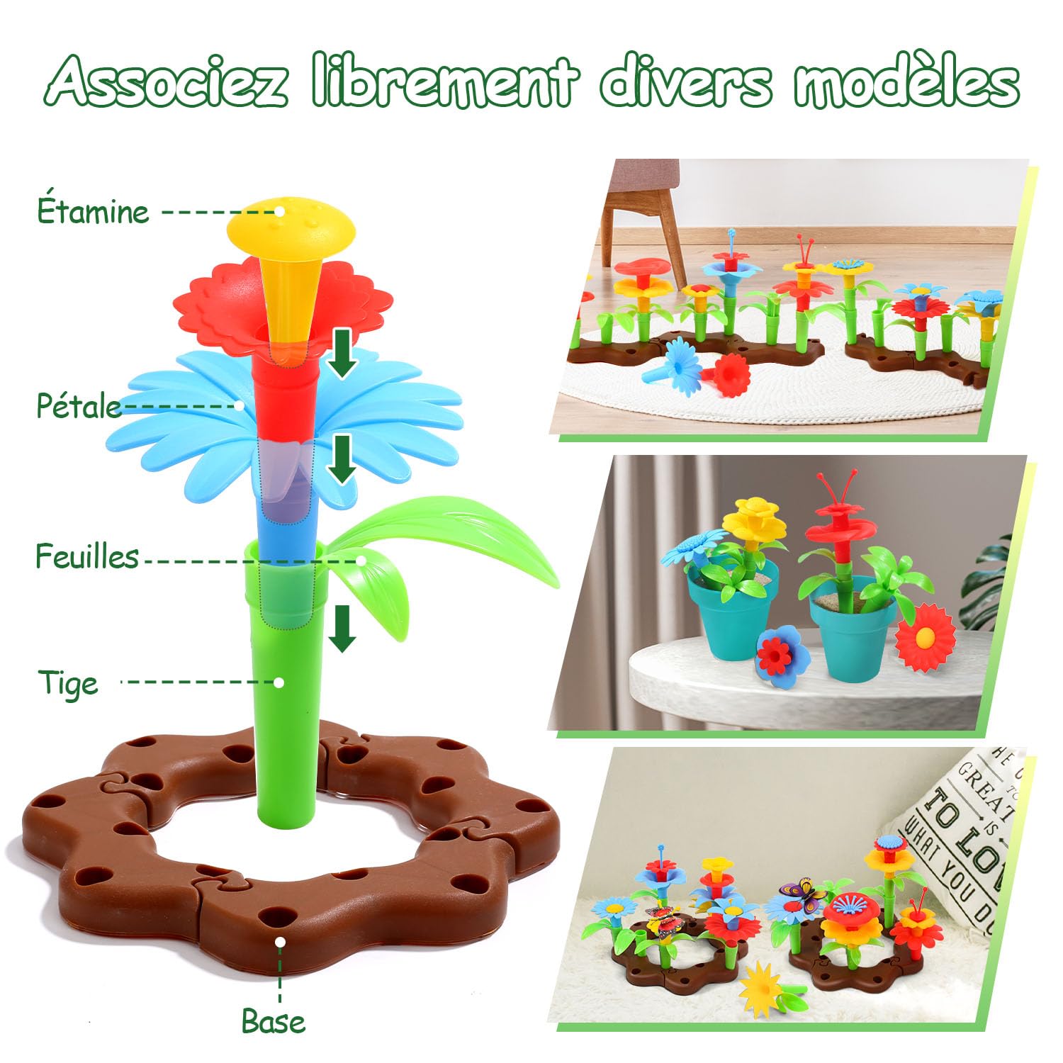 cute stone Ensemble d'outils de Jardinage pour Enfants, Jouets de Jardin avec brouette, arrosoir, Pelle, Jouet de Construction de Jardin de Fleurs, Jeu de Simulation pour l'extérieur et l'intérieur