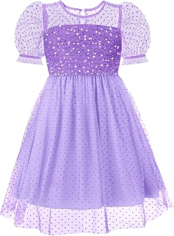 Girls Sequin Tulle Dress Sparkly Mesh Overlay Party Gown