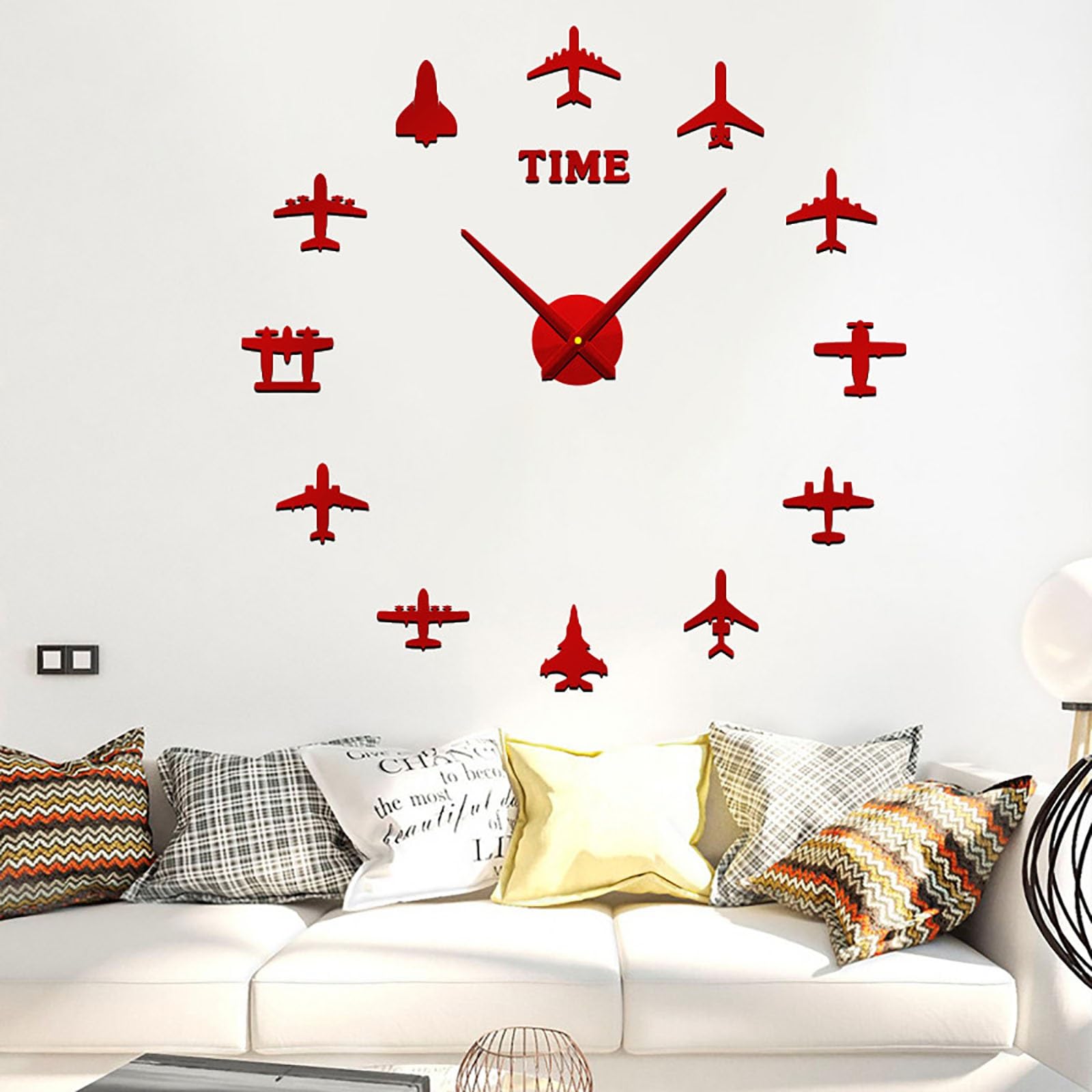 MYBSXKEOZ 3D DIY Wall Clock, 3D Modern Trend Wall Clocks For Living Room Decor,Frameless Large DIY Wall Clock Suitable For Kitchen, Farmhouse, Bedroom(E,Red)
