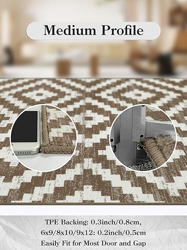 Miniatura 8 de Lahome Alfombras para sala de estar, de 8 x 10 pies, lavables para dormitorio, estética, alfombra de comedor grande, diseño bohemio enrejado,