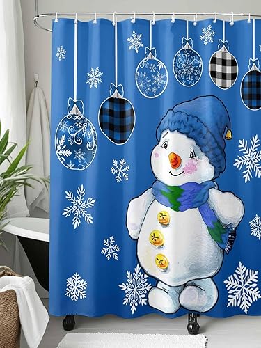 Miniatura 3 de Cortina de ducha de muñeco de nieve de Navidad, cortinas de ducha de muñeco de nieve azul para decoración de baño, bolas de Navidad de invierno con