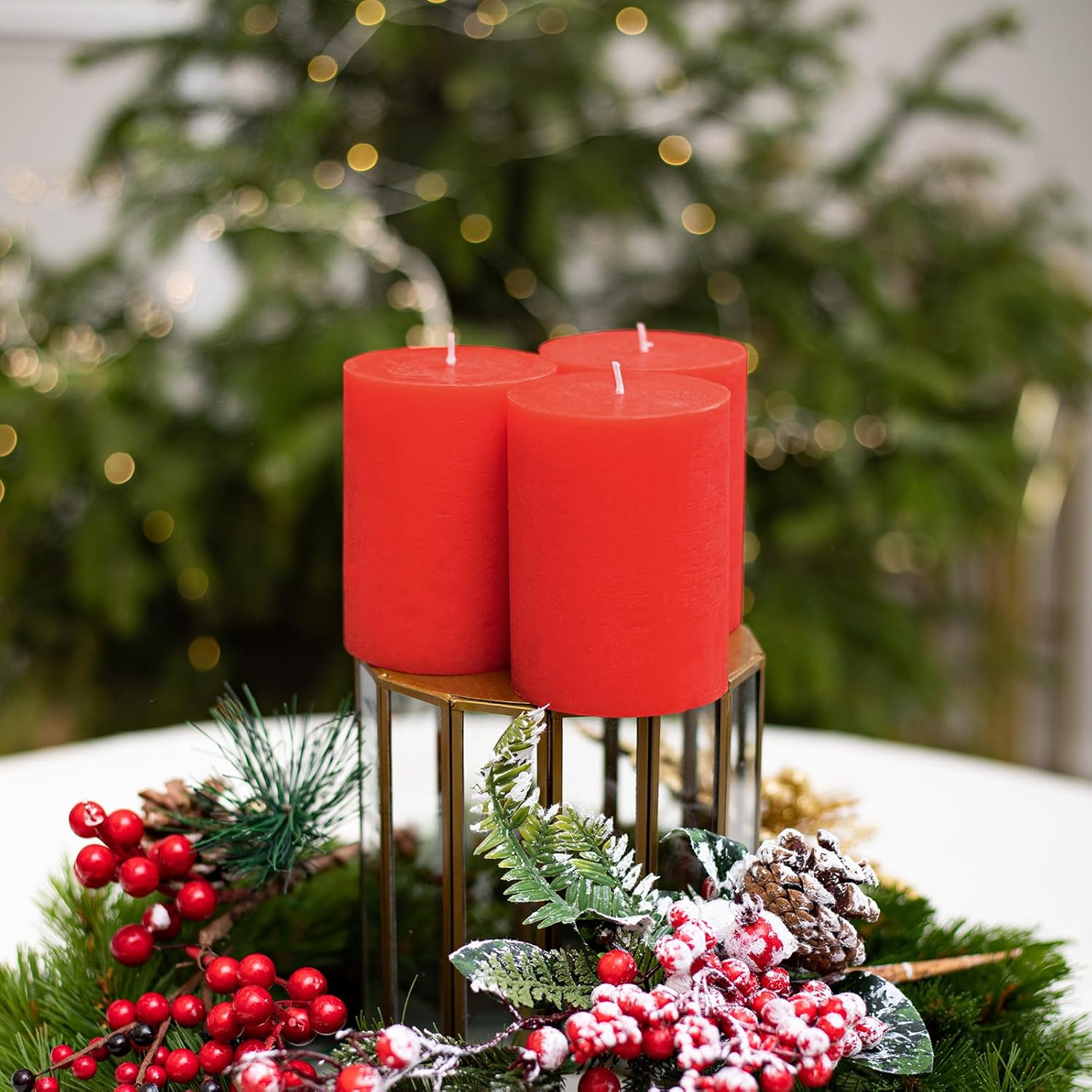 CANDWAX 3x4 Inch Red Pillar Candles Set of 3 - Unscented Dripless Rustic Red Candles for Holiday Settings, Weddings, Events, Home Décor, Christmas Decorations - Image 3