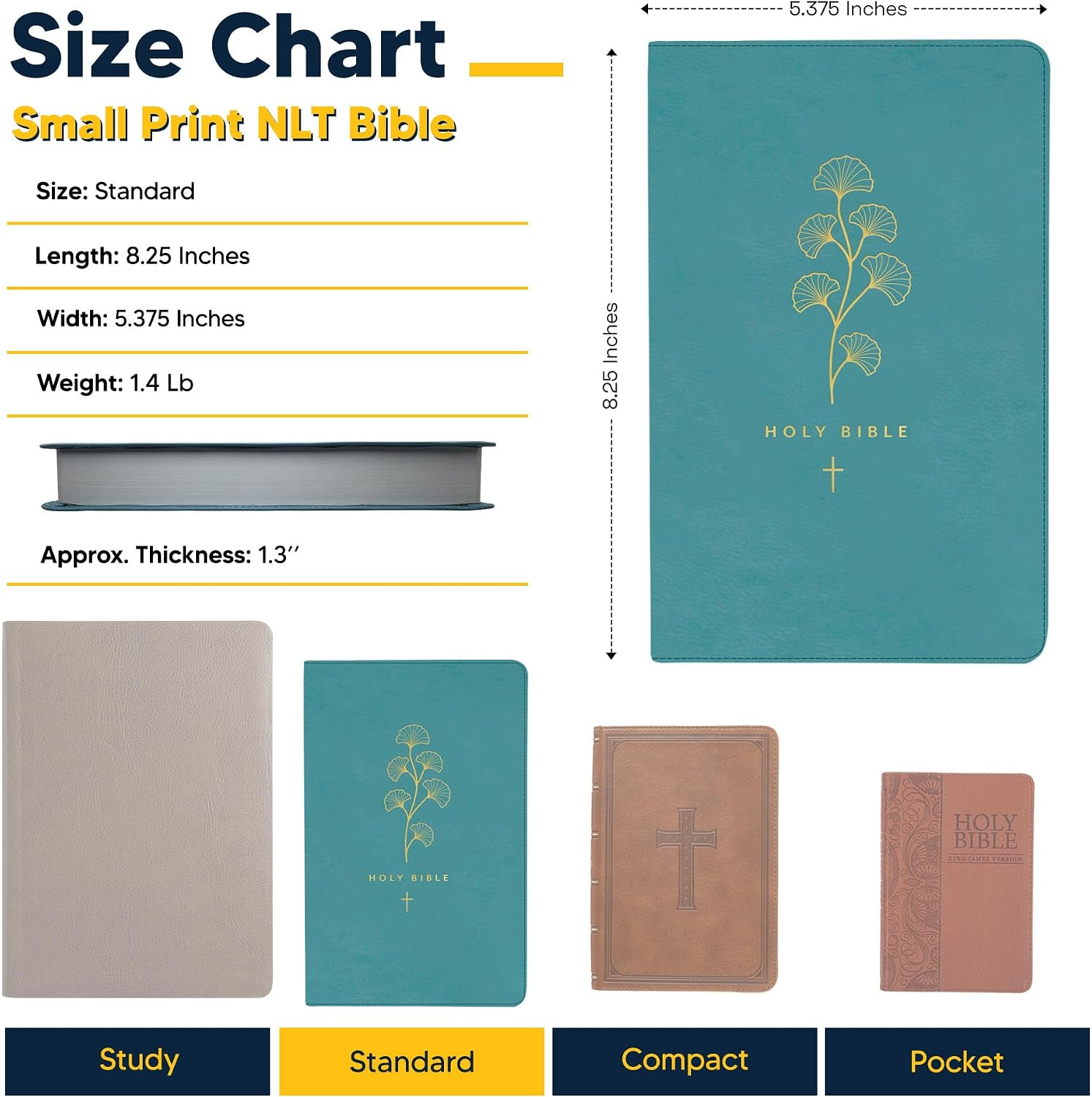 Personalized NLT Bible Faux Leather New Living Translation Bible Small Print Size with Gold Floral Design | Custom with Name, Date or Text | Gift for Religious Celebrations | Teal