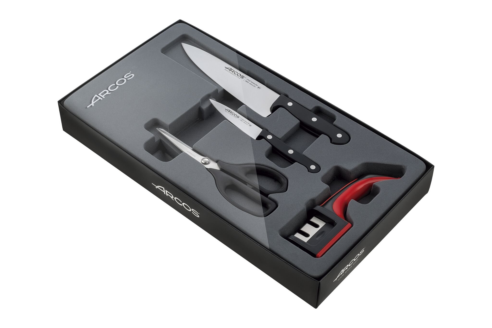 ArcosSeries Universal - Kitchen Set 4 Pieces (Scissors + Paring Knife + Chef Knife + Sharpener)