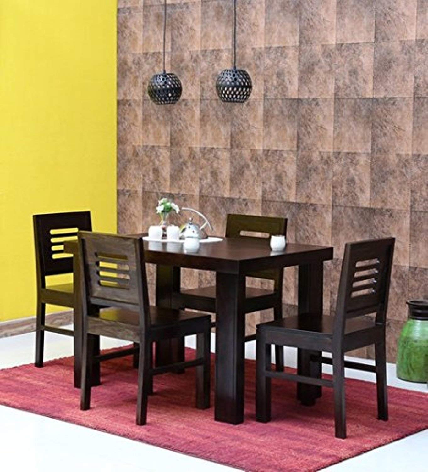 SHREE SHYAM FURNITURE Sheesham Wood Dining Table 4 Seater | Dinning Table with 4 Chairs | Dining Room Furniture | Warm Chestnut Finish