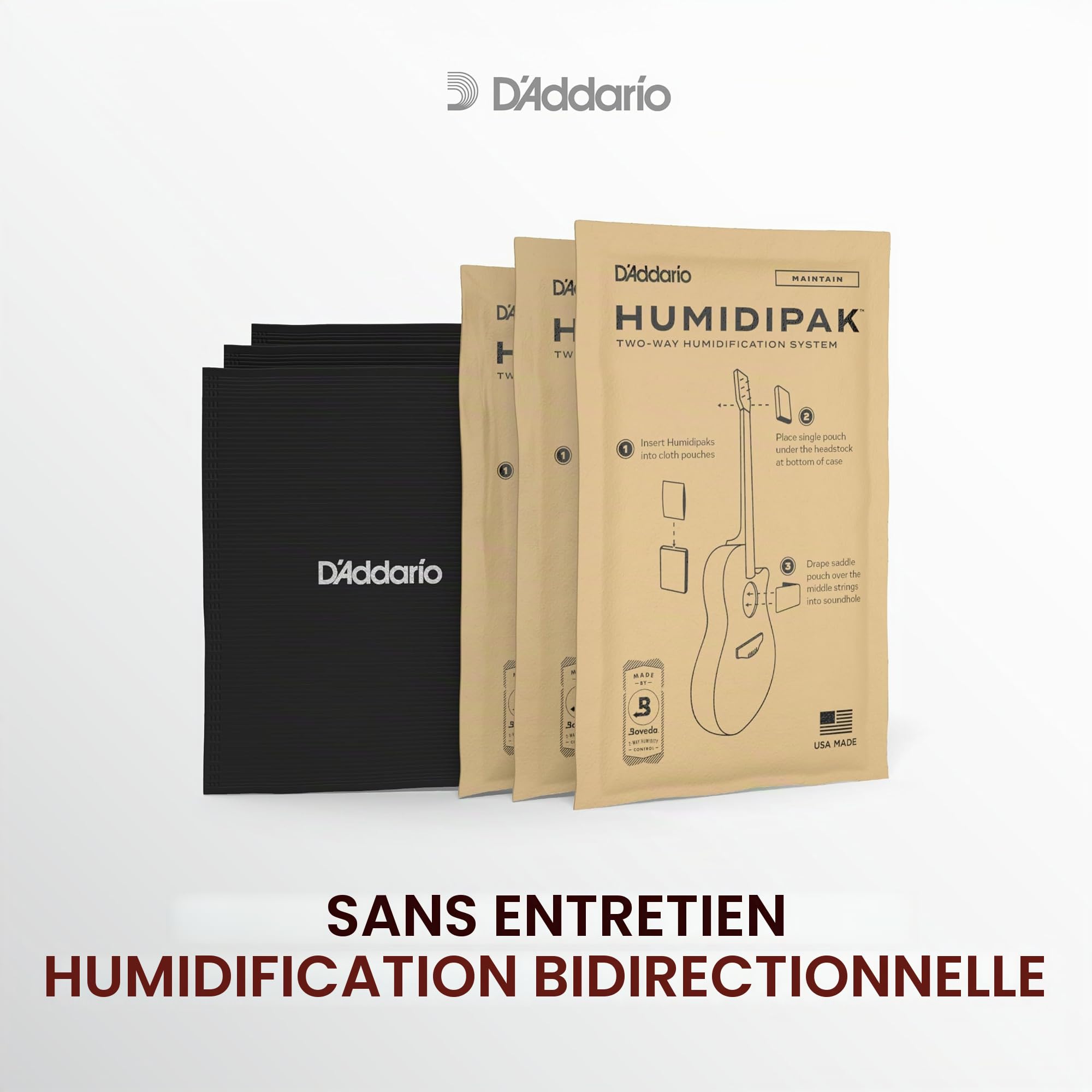 D'Addario Humidipak Guitare Kit Absorb, Contrôle Humidité Double Action | Contrôle humidité bidirectionnel pour guitare aide à prévenir fissures et déformations et garde l’étui à l’humidité idéale.