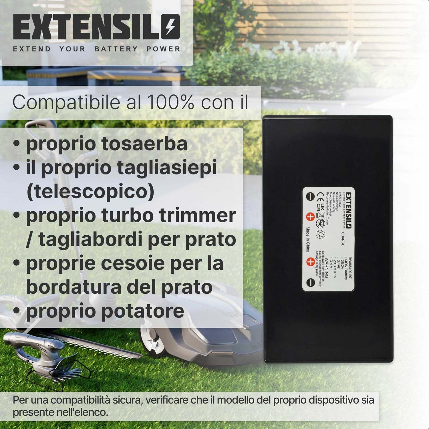 batteria compatibile con Wiper C Xe, Ciiky XE, Ciiky XH, C12, C20, C6, C8, Joy tagliaerba, robot tagliaerba (3400mAh, 25,2V, Li-Ion)