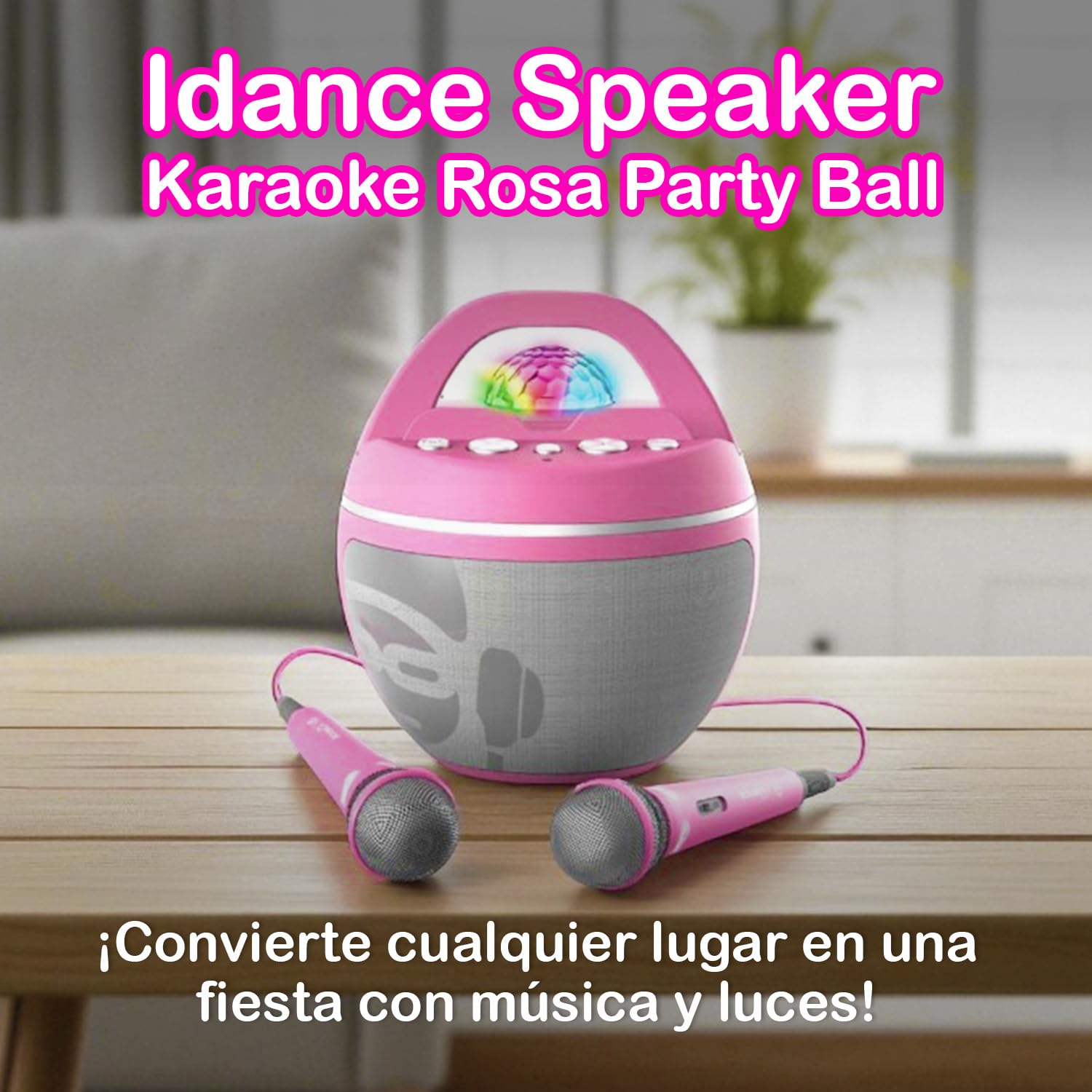 Cefa Toys - iDance Speaker Karaoke Party Ball - Color Rosa - Altavoz Karaoke Bluetooth con 2 Micrófonos Inalámbricos y Luces de Discoteca - 40W Portátil con Batería Recargable - Soporte para Móvil y T