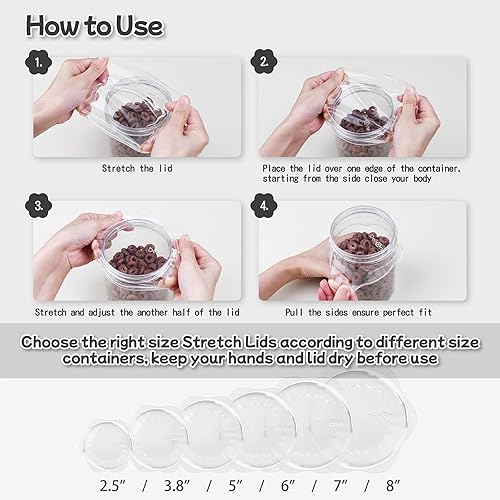 Miniatura 6 de DeliOne Tapas elásticas de silicona para almacenamiento de alimentos en la cocina, duraderas, reutilizables y expandibles para recipientes de tazas