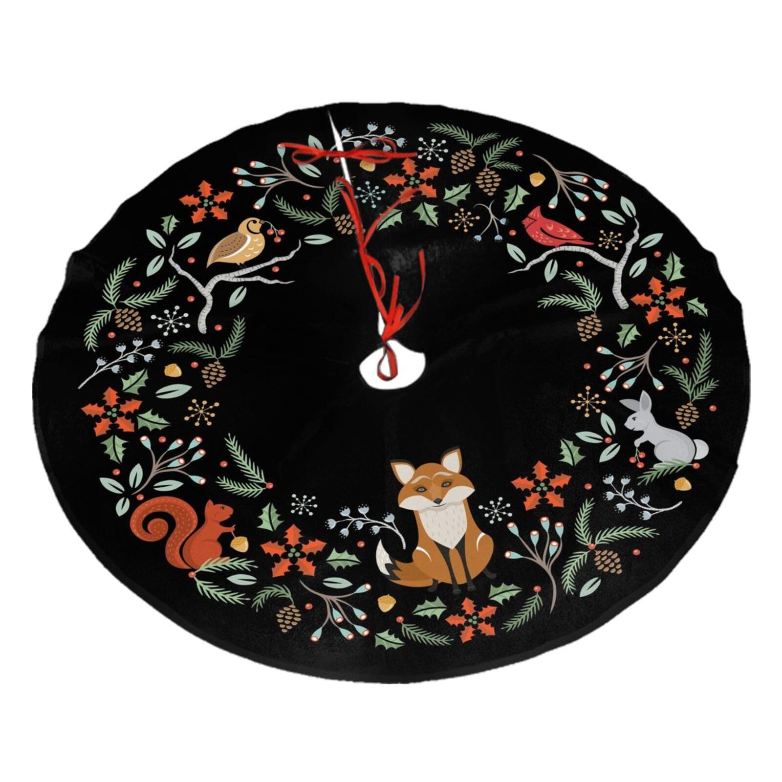 Woodland Wreath Christmas Tree Skirt 36 Inches Santa Snowflakes Ornaments Rustic Home Decorations New Year Holiday Party Farmhouse Decor Indoor Outdoor