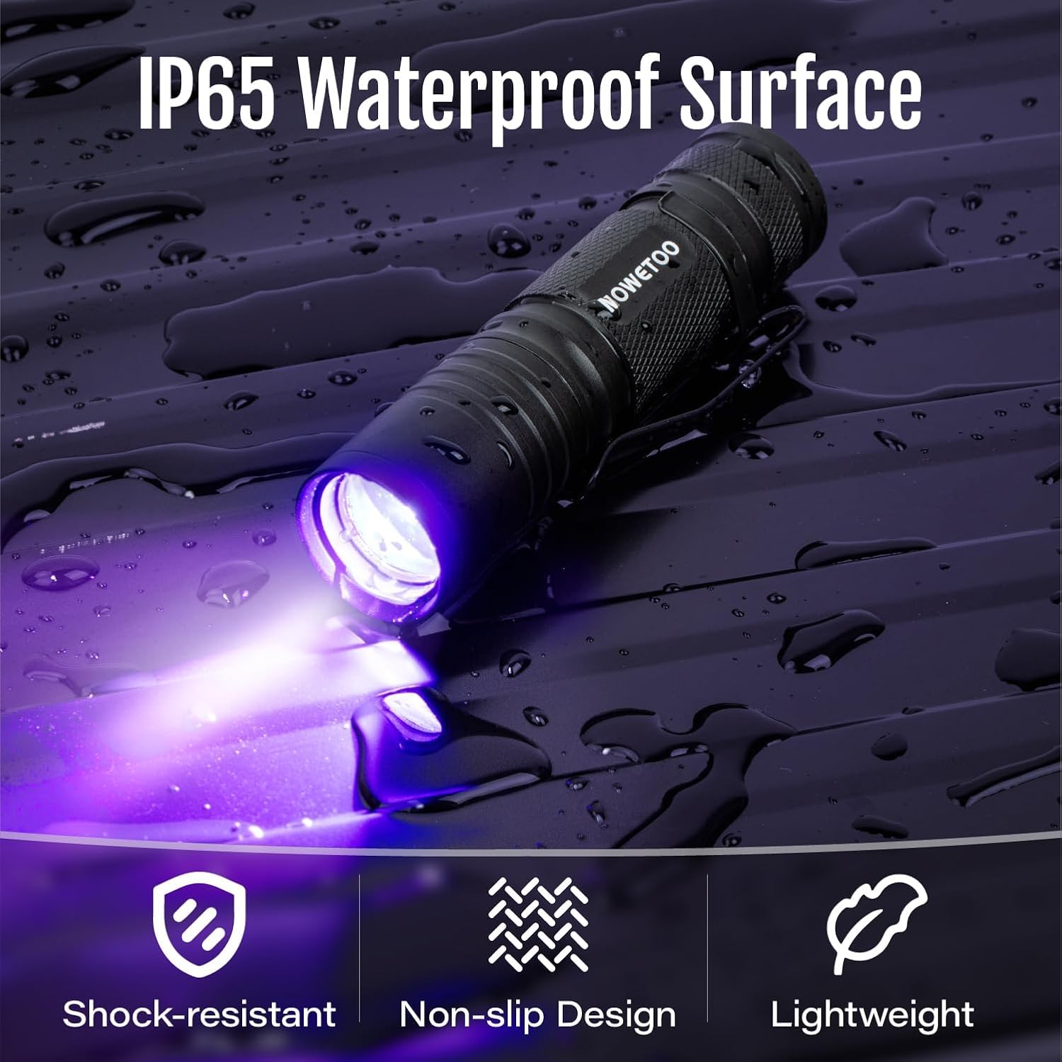 MOWETOO UV Torch Rechargeable - Mini LED UV Lamp Black Light Flashlight, 395nm Zoomable Ultraviolet Light Torch for Pet Urine Testing, Banknote Inspection — view 6