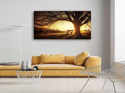 Miniatura 4 de Muolunna Lienzo decorativo para pared, cuadro de árboles grandes al atardecer, 1 panel, bosque dorado al atardecer, pintura de paisaje natural, obra