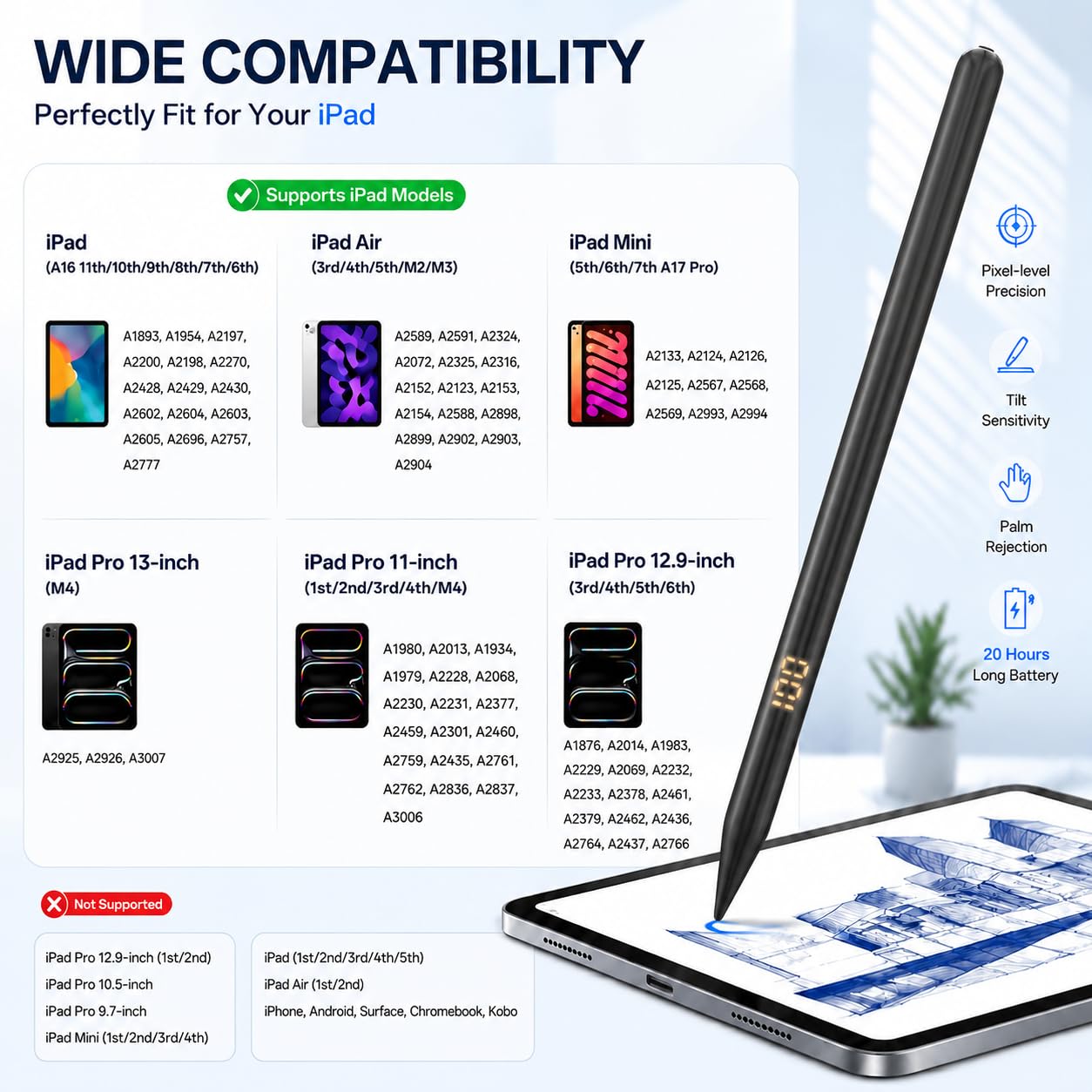 Pencil for Apple iPad Air 2024 11/13 inch M2, Stylus Pen for iPad