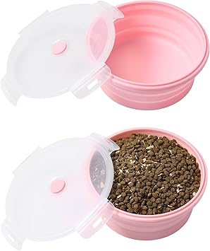 Joyinjojo Collapsible Dog Bowls with Lids, 2 Pack Portable Travel Dog Bowls for Small Medium Large Dogs, Silicone Foldable Ou