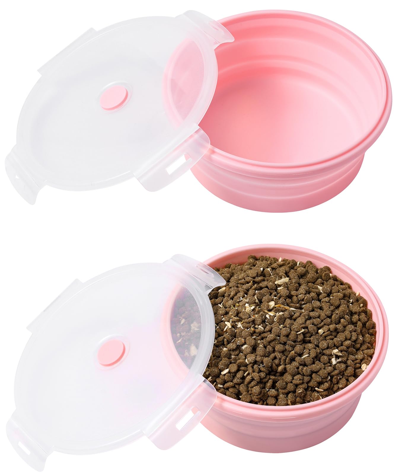Joyinjojo Collapsible Dog Bowls with Lids, 2 Pack Portable Travel Dog Bowls for Small Medium Large Dogs, Silicone Foldable Outdoor Dog Cat Food Water Bowls for Camping Hiking Road Trip, Pink 27 oz