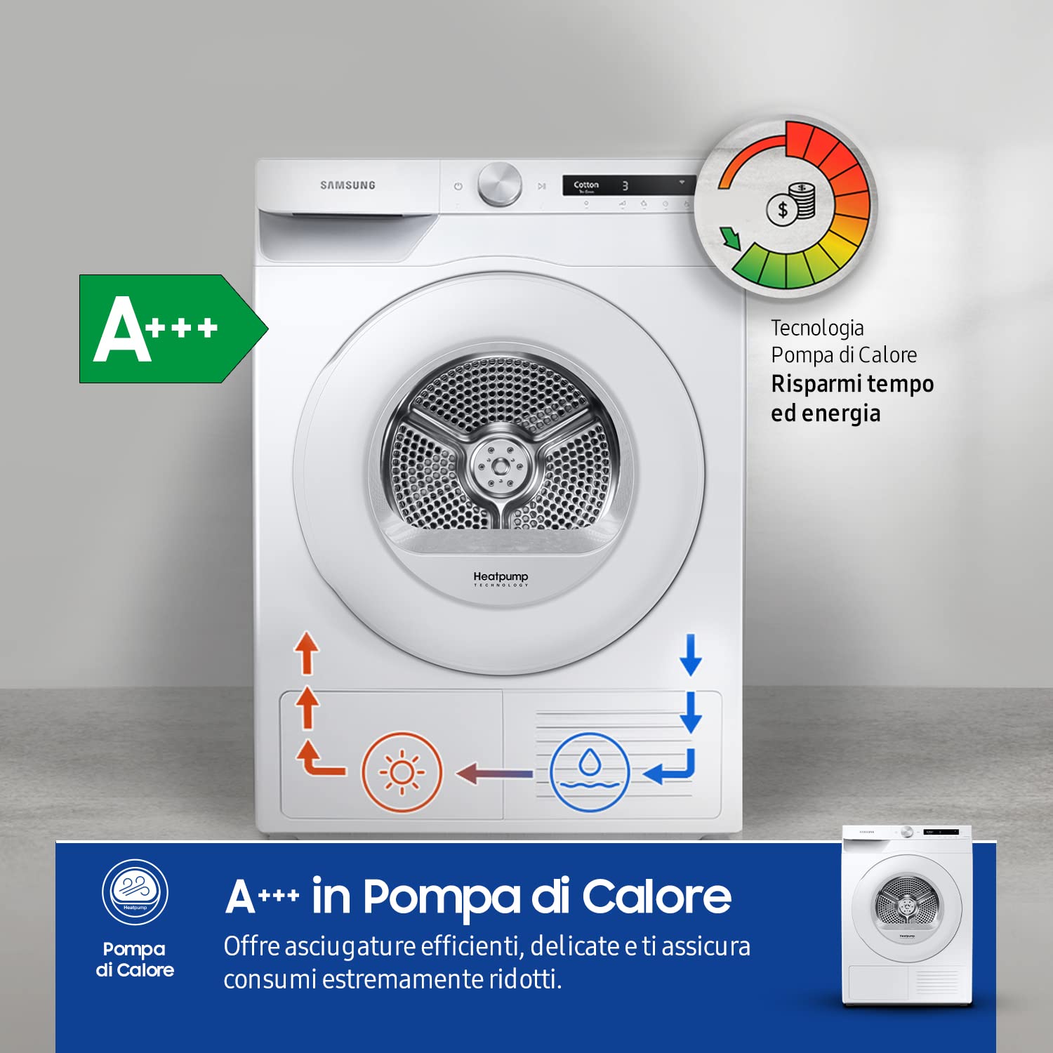 Samsung DV90T5240TW/S3 Sèche-linge avec support de séchage - Charge avant 9 kg, A+++, Blanc